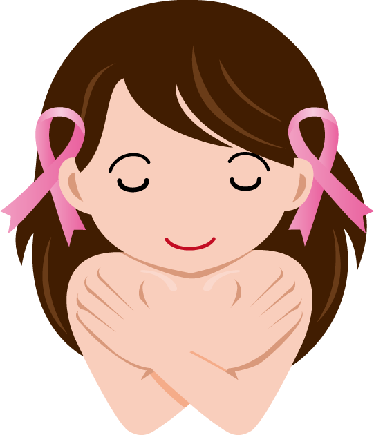 10月1日乳がん検診の日のイラスト-胸に手を当てる女性
