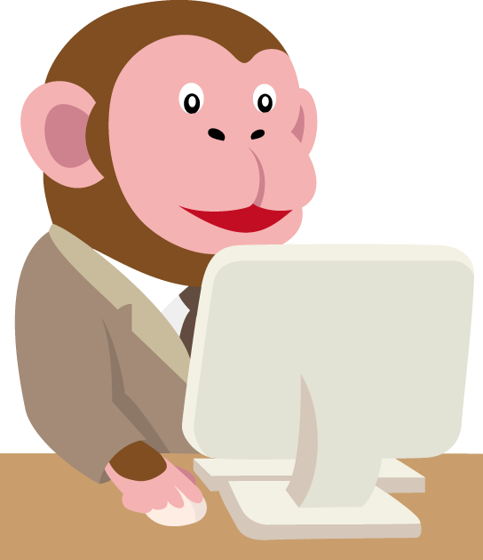 11月24日進化の日のイラスト-コンピュータを操作する猿