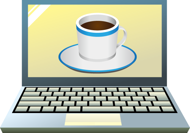 パソコンのモニターに表示されたコーヒーカップ