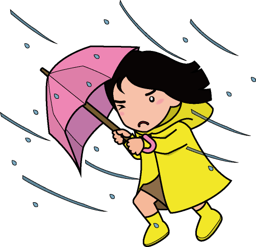 強い雨風の中必死で傘をさして進む女性のイラスト素材です ビジソザ