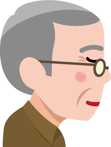 眼鏡をかけた白髪頭の高齢男性の横顔のイラスト