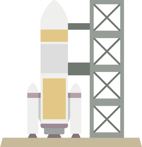 発射台に設置されたロケットのイラスト