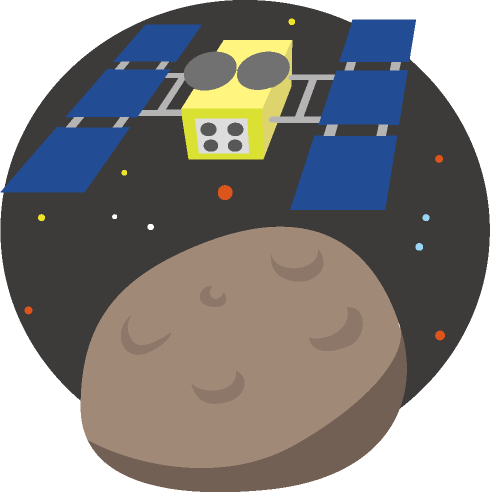 小惑星の探査をする惑星探査船のイラスト