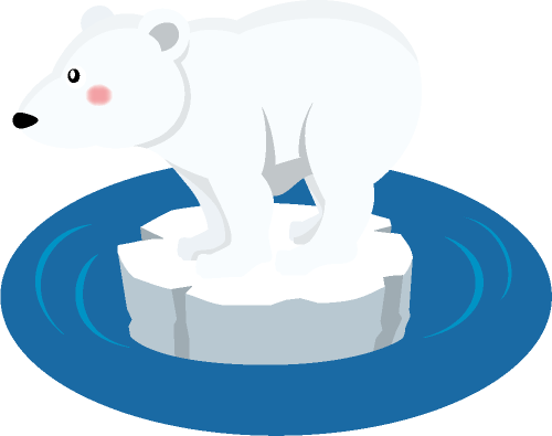 温暖化の影響で南極の氷が解けて小さな氷の上に取り残されたシロクマのイラスト
